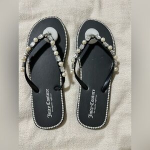 NWOT Black Embellished Thong Slippers by Juicy Couture - Size 10/ Large